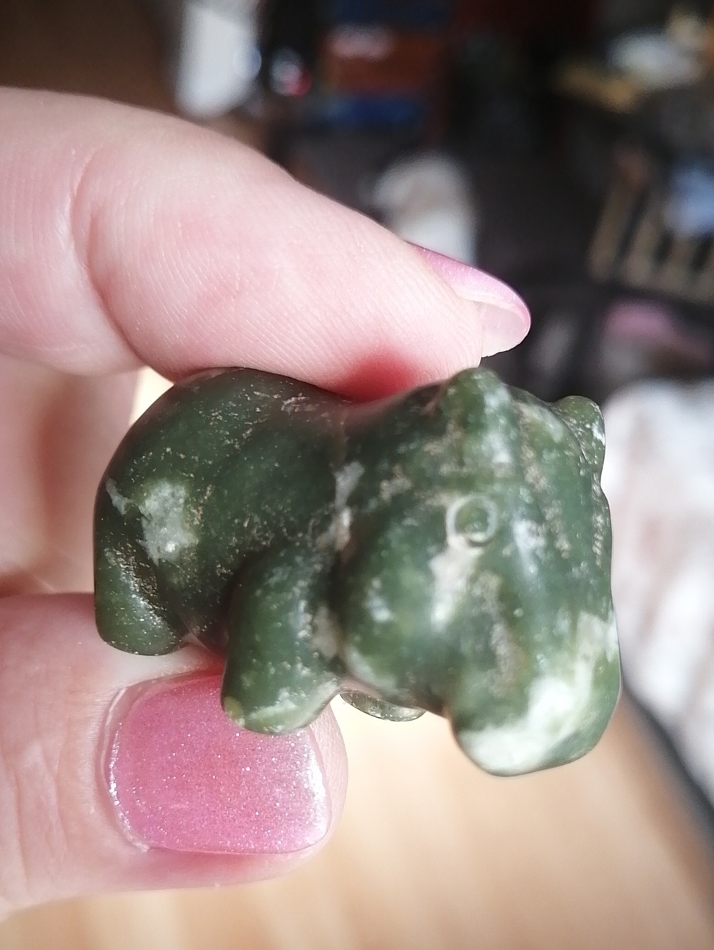 Hand-Carved Green Soapstone Baby Hippo Figurine Rock Pet 3.5cm tall. New